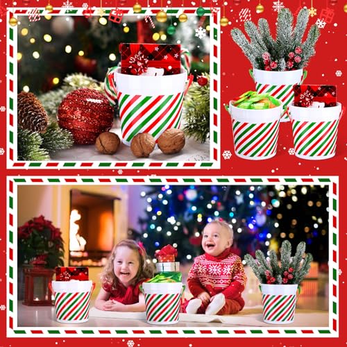Sliner 16 Pcs Christmas Plastic Buckets with Red/Green Handles – Gift & Party Ice Buckets (16 Count)