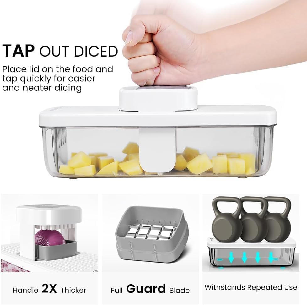 KEOUKE 8-in-1 Vertical Vegetable Chopper - Safe Mandoline Slicer with Container & Hand Guard for Easy Food Prep