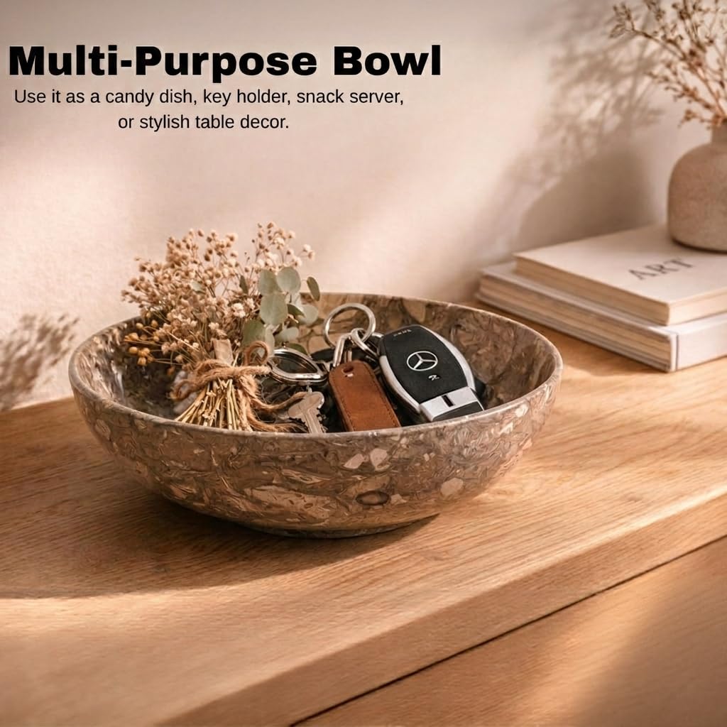 Radicaln Marble Fruit Bowl For Kitchen Counter 10" Inches Oceanic Handmade Decorative Bowl For Kitchen Table, Ideal Key Holder, Candy Dish and Marble Fruit Holder For Dining Table