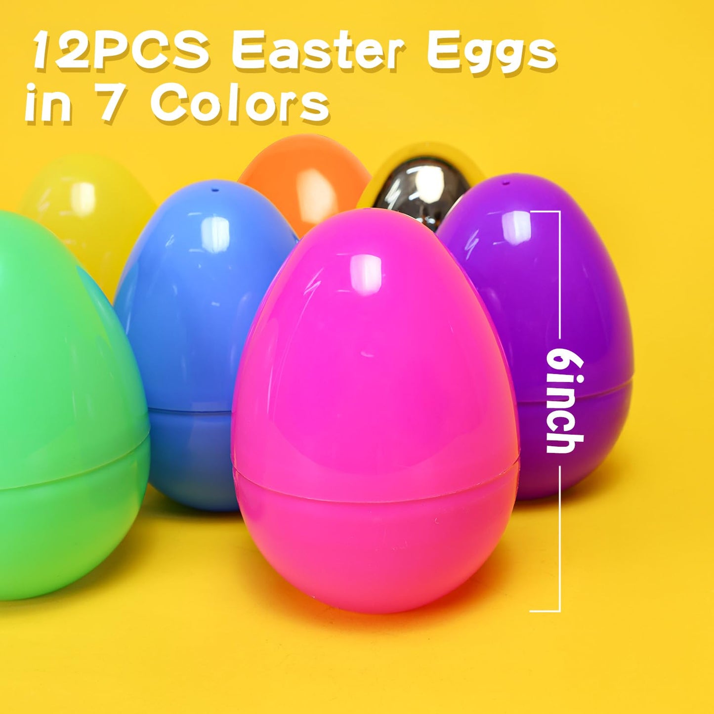 MGparty 12 Pcs 6 Inch Easter Eggs Fillable, Large Easter Eggs with Golden Eggs, Jumbo Plastic Empty Eggs Bulk for Easter Egg Hunt, Basket Stuffers, Party Favors, Classroom Prizes and Decorations