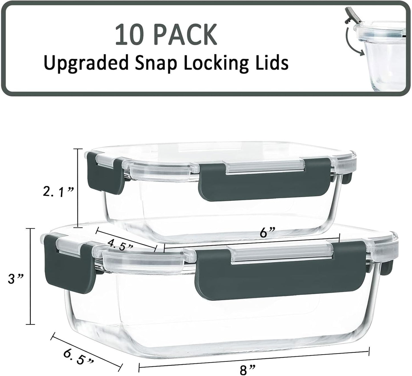 MCIRCO Glass Meal Prep Containers - Airtight Food Storage with Snap Locking Lids | 10-Pack, Microwave & Dishwasher Safe