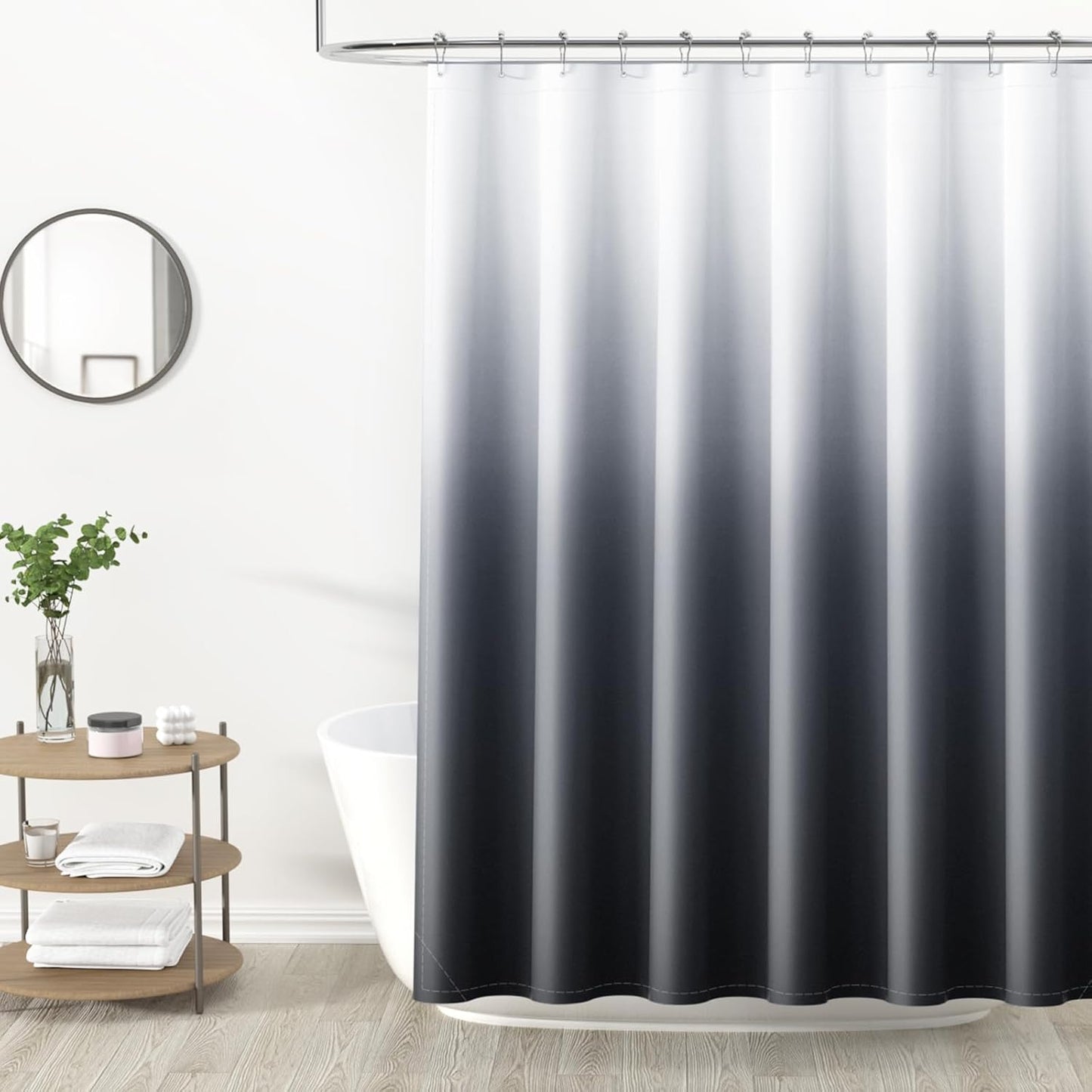 OLANLY Luxury Ombre Shower Curtain Set - Waterproof & Washable, Black/Grey | 72x72 Inches