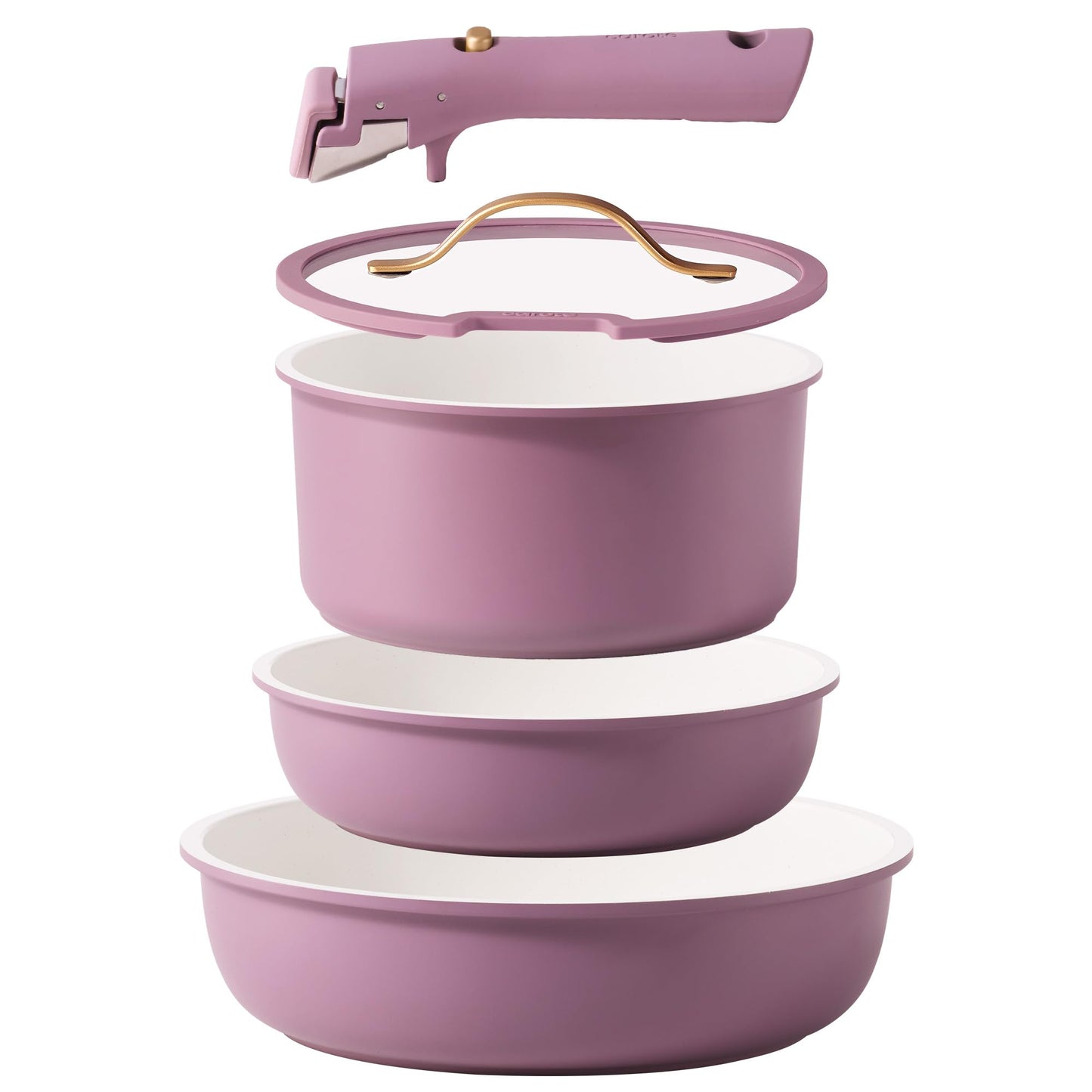 CAROTE 5pcs Pots and Pans Set, Nonstick Cookware Set Detachable Handle,kitchen essentials,RV kitchen pot and pan,Induction Cookware,Oven Safe,PFOA PFOS FREE,Purple