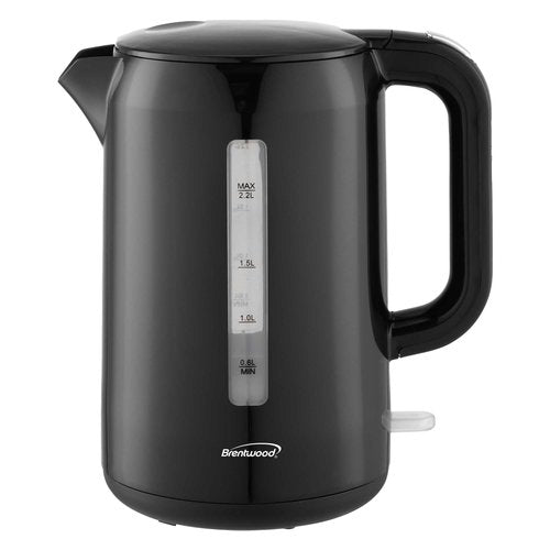 Brentwood 1100W BPA Free Cordless Electric Kettle with Concealed Stainless Steel Heating Element, 360° Base, Auto Shut Off, and Boil Dry Protection (Black, 2.2L)