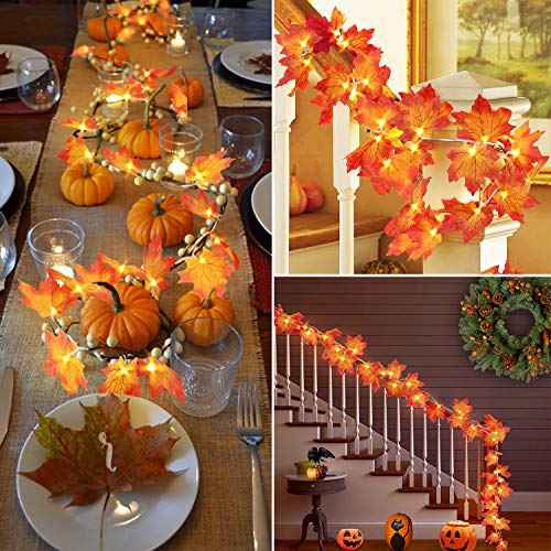 50 LED 16.4Ft Thanksgiving Decorations Fall Garland String Lights with Timer, Lighted Autumn Leaves Garlands Decor, Fall Lights for Home Decoration Party Indoor Mantle