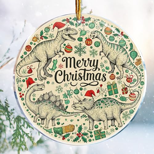 ROCI Dinosaur Christmas Ornaments - T-Rex Acrylic Holiday Decorations, Funny Gag Gift
