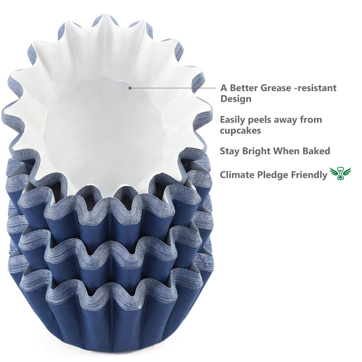 Caperci Grease-Resistant Navy Blue Mini Cupcake Liners 200 Counts - Heavy Duty Paper Muffin Baking Cups, Odorless, No Muffin Pan Needed, Easily Peels (Navy Blue)