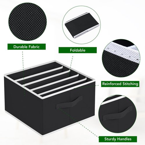 Homsorout Drawer Organizer - Foldable Fabric Clothes Organizer with Handles | 2 Pack, Black