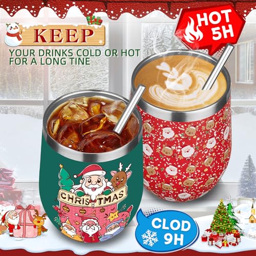 GUDEMAO 1 Pack Christmas Red 12 oz Insulated Stainless Steel Wine Tumbler with Lid & Straw