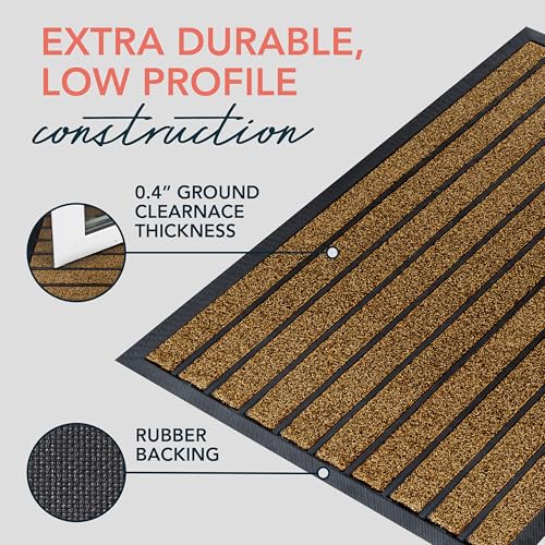 Extra Durable Outdoor Door Mat 36 x 24 Inches Bright Brown - Mud & Water Trap Rug