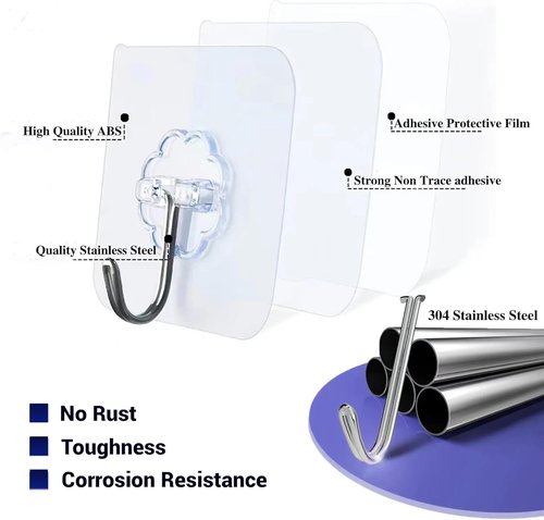 Heavy-Duty Adhesive Hooks by [Brand Name] - Waterproof Transparent Wall Hooks for Bathroom, Kitchen & Outdoor | 50 Pack