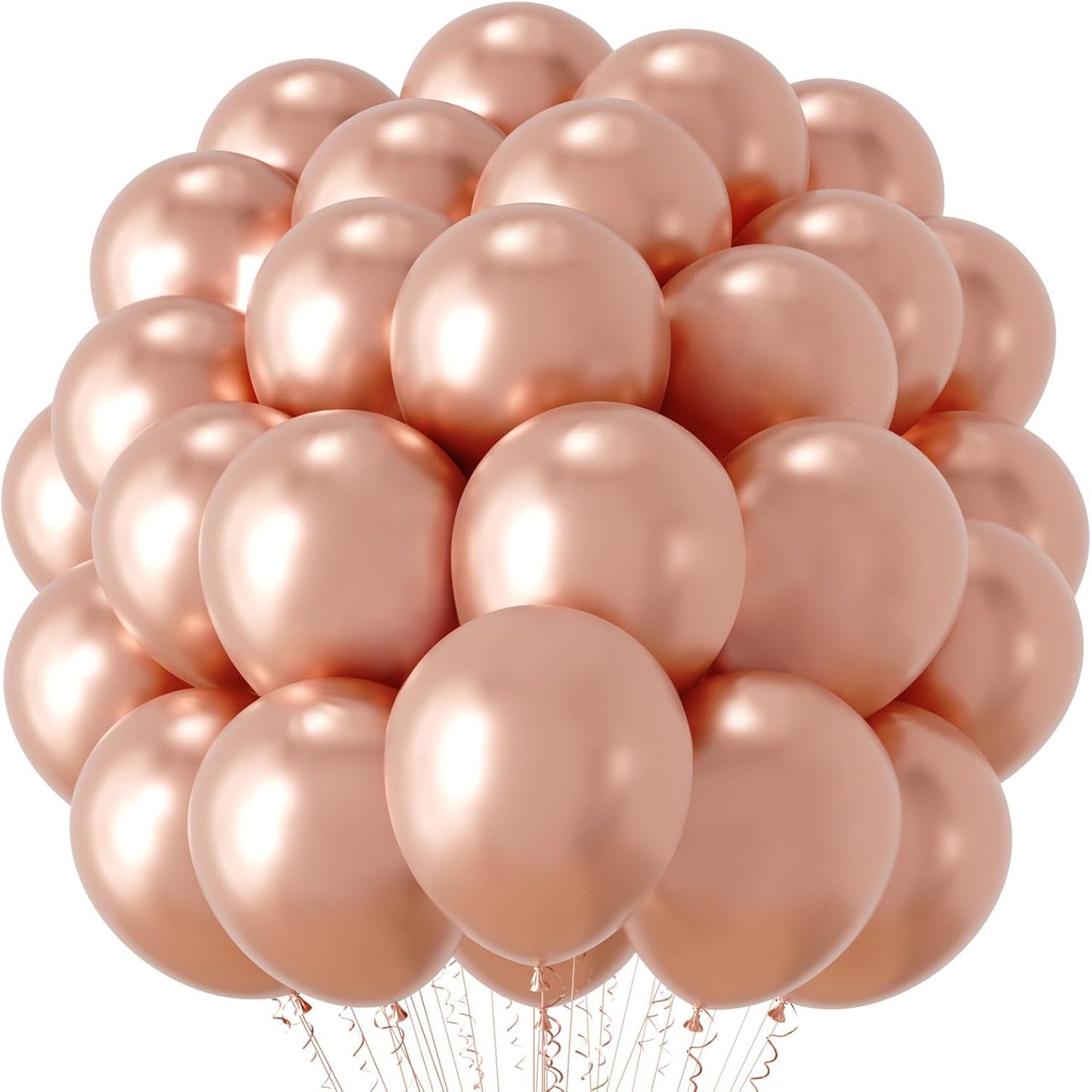 Voircoloria Metallic Rose Gold Balloons - 12-Inch Chrome Latex | 66-Pack for Parties & Celebrations