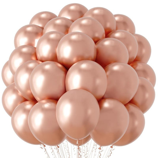 Voircoloria Metallic Rose Gold Balloons, 66pack 12inch Chrome Rose Gold Latex Party Balloons for Birthday Baby Shower Valentine's Day Graduation Wedding Gender Reveal Anniversary Party Decorations