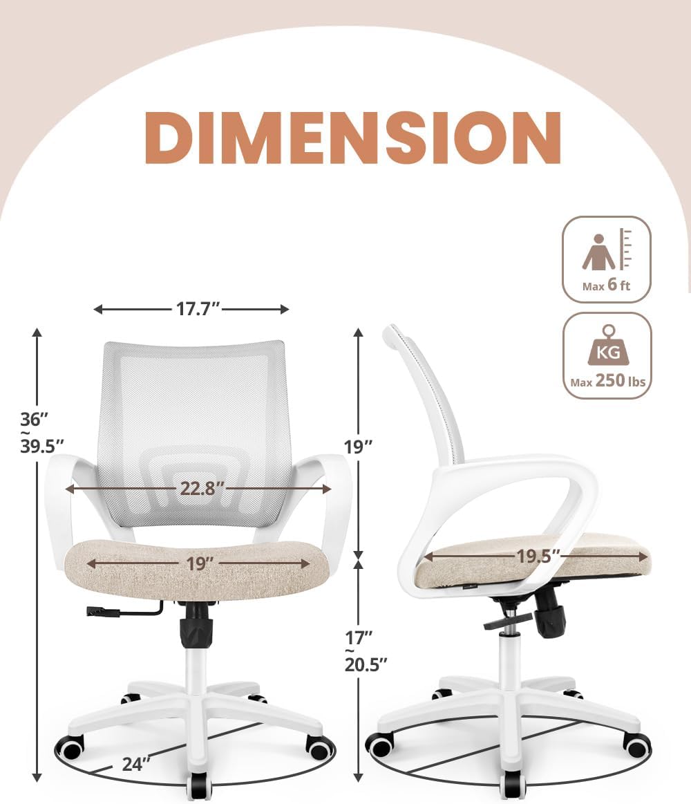 NEO CHAIR Ergonomic Office Desk Chair - Comfy Mesh Cushion with Lumbar Support | Adjustable Height, Beige