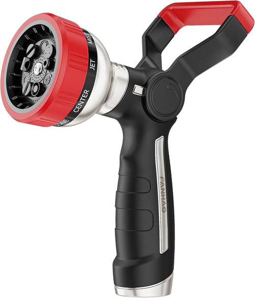 FANHAO Heavy-Duty Fireman Style Garden Hose Nozzle - 9 Spray Patterns for Car Washing & Pets