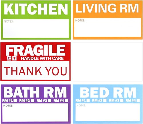 Home Moving Labels - 300 Count Color-Coded Packing Stickers | 3.5"x2" Writable Areas, Includes Fragile & Blank