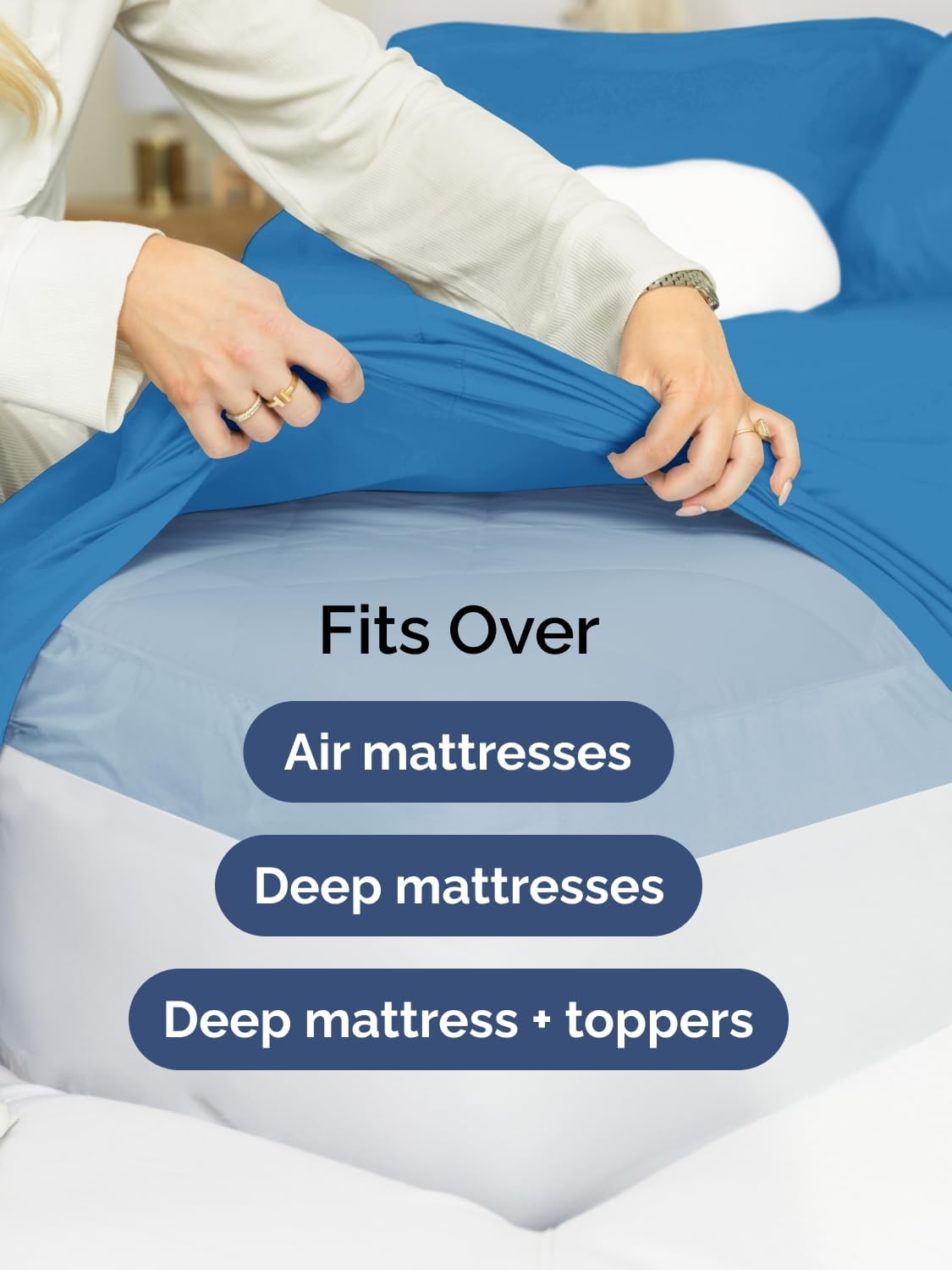 Skiennix Extra Deep King Sheet Set | 6-Piece Breathable Cooling Bedding - Soft, Wrinkle-Free Denim Blue
