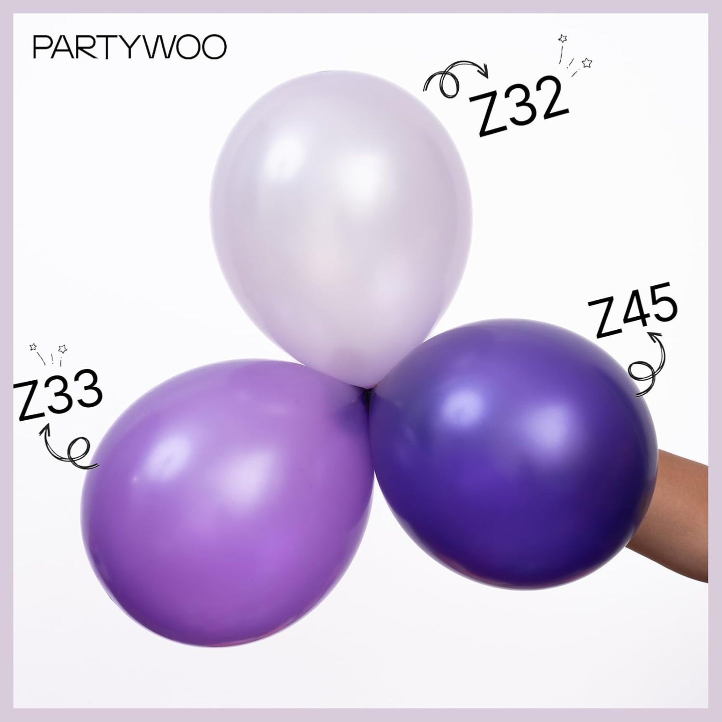 PartyWoo Pearl Lavender Balloons - 140-Piece Pack in 5, 10, 12 Inch Sizes for Bachelorette & Birthday Decor