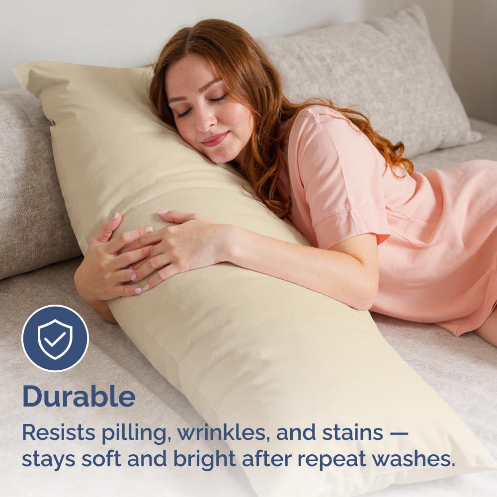 Skiennix Body Pillowcases Set of 2 | Soft, Breathable 20x54 Long Pillow Covers for Comfortable Sleep - Cream, Machine Washable
