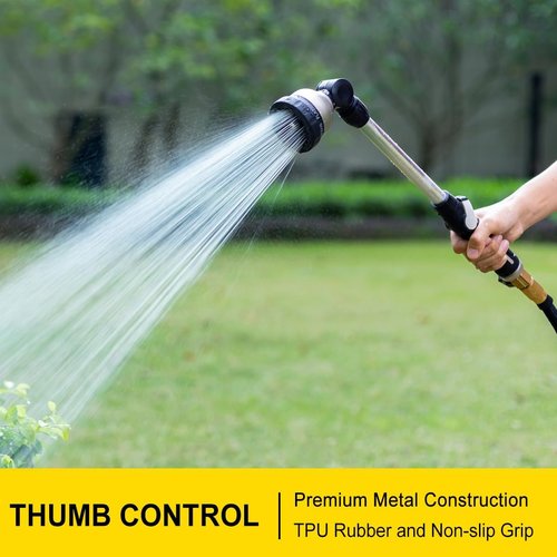 FANHAO 16-Inch Metal Watering Wand - Heavy Duty Hose Nozzle with 9 Spray Patterns & 180° Rotation - Black