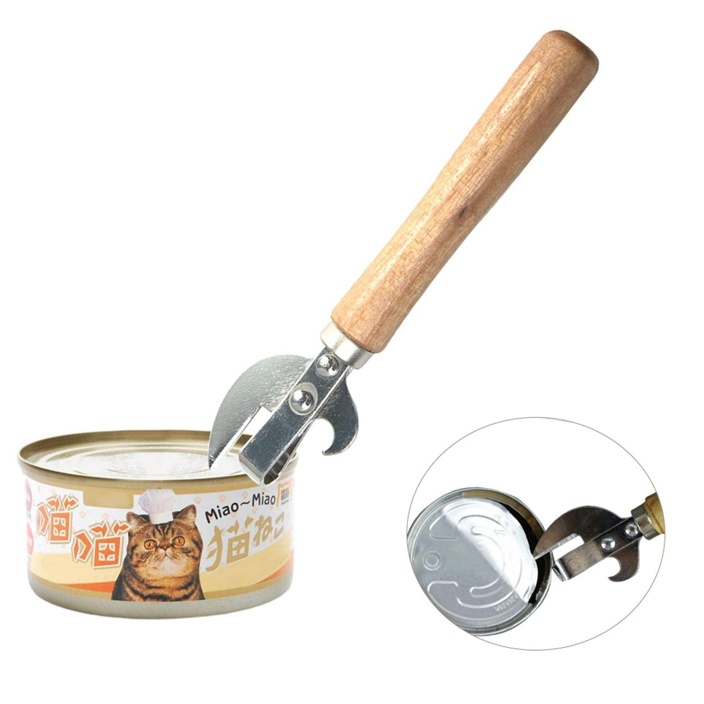 Manual Can Opener, Stainless Steel Bottle Opener Manual with Wooden Handle, Easy Open Multifunctional Side Cut Traditional Stab Can & Tin Opener for Kitchen Camping Traveling