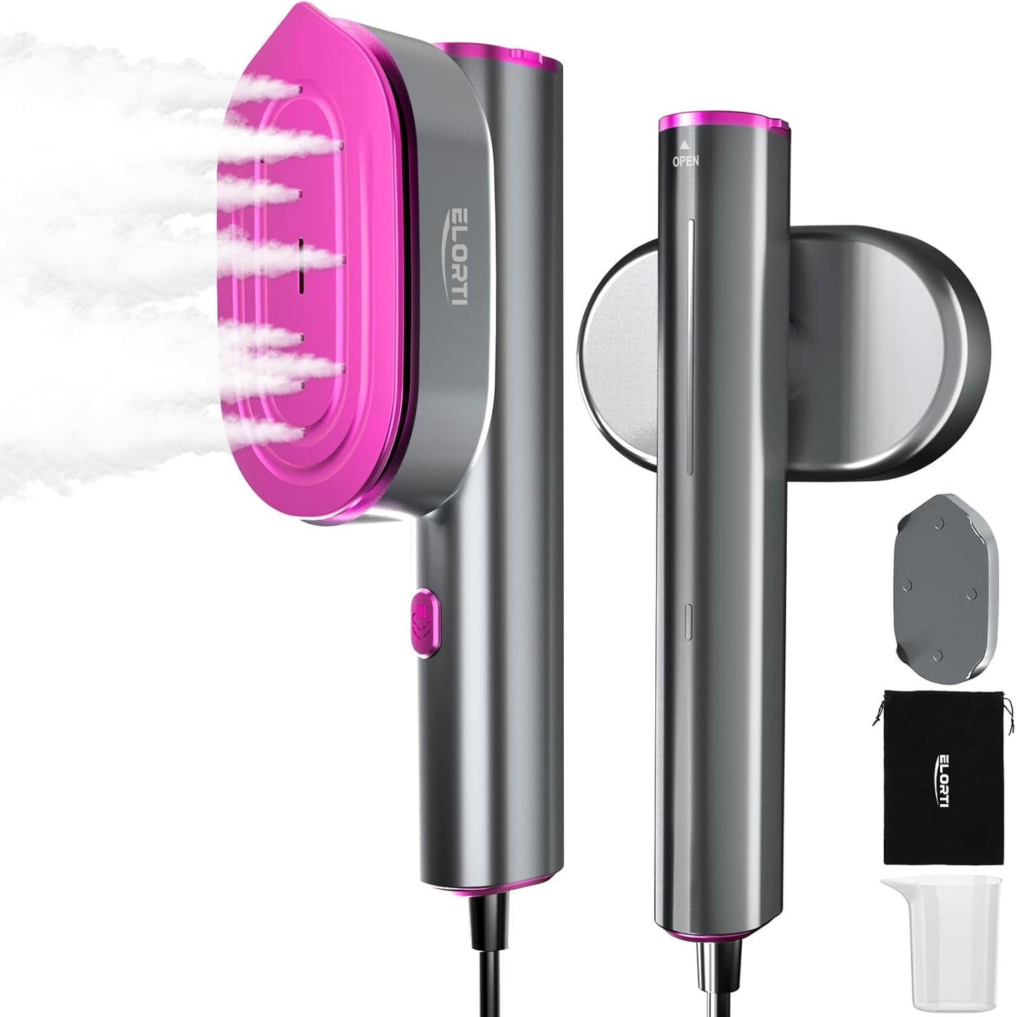 Skiennix Travel Steamer | 2-in-1 Handheld Garment Steamer & Iron | Fast 15s Heat-Up, 1200W, Rose Red