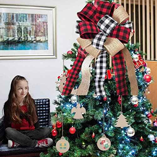 Christmas Tree Topper Buffalo Plaid Decorative Bow,Handmade Farmhouse Large Door Bows Banister Bow Christmas Bows for Holiday Home Decor
