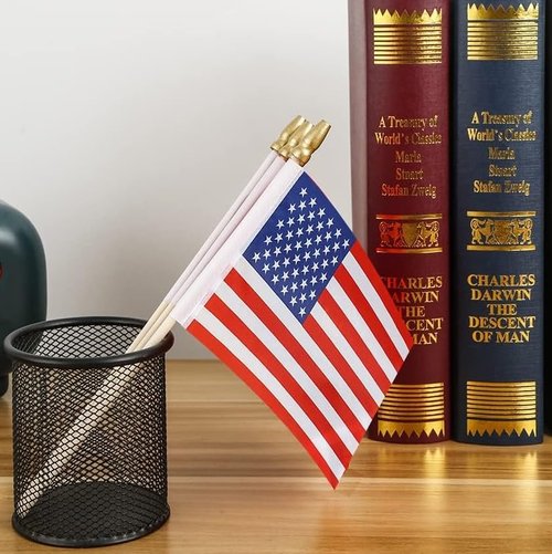 12 Pack Small American Flags - 4x6 Inch Mini USA Hand Held Stick Flag with Safety Spear Top, 250th Anniversary, Memorial Day, Outdoor 4th of July Decorations, Veteran's Day Patriotic Decor