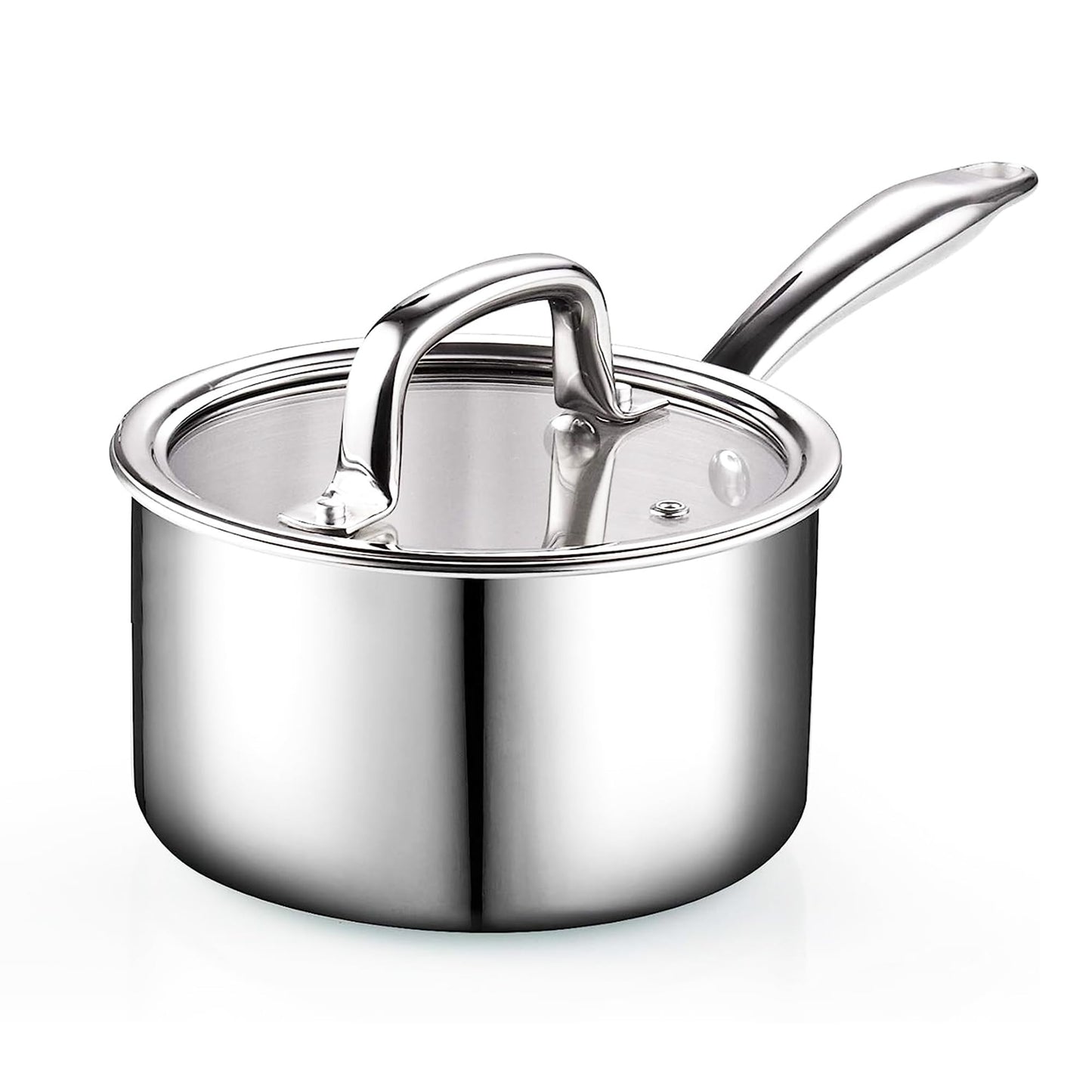 Cook N Home Stainless Steel Sauce Pan with Lid, 1.5 Quart Tri-Ply Full Clad Small Kitchen Pot, Dishwasher & Oven Safe, Induction Compatible Cookware