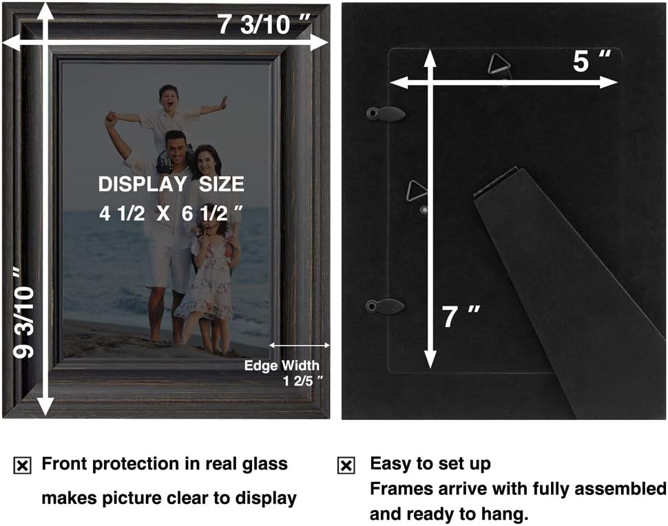 LaVie Home 5x7 Picture Frames - Rustic Wood Grain Photo Frame Set (3 Pack, Assorted Colors)