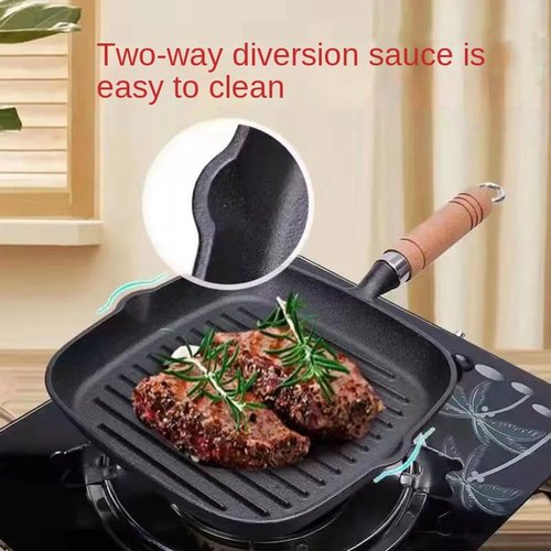 9 Inch Nonstick Grill Pan for Stove Tops, Versatile Uncoated Non-stick Surface Pan, Cast Iron Steak Pot, Indoor & Outdoor Grilling, Free Clips and Oil Brushes
