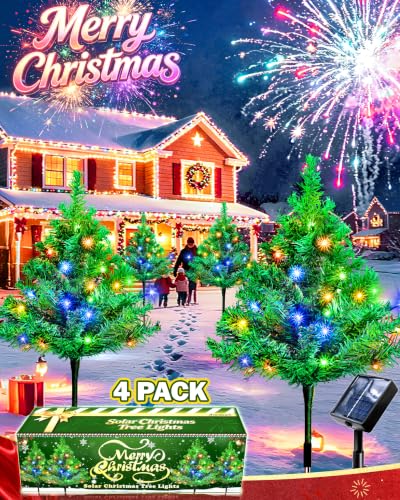 Anordsem Solar Christmas Tree Lights Outdoor 80 LED 8 Modes Waterproof 4 Pack