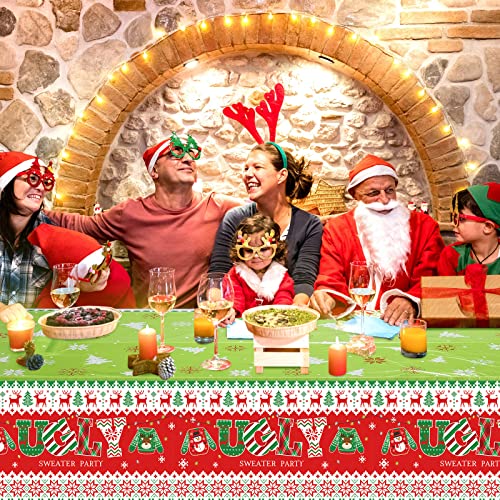 3 Pack Plastic Ugly Sweater Tablecloths 54 x 108 in Christmas Party Covers