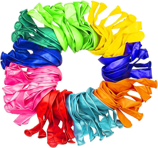 Skiennix 100 Pack Party Balloons - 10 Inch Strong Latex, Assorted Colors for Kids' Rainbow Birthday & Wedding Celebrations