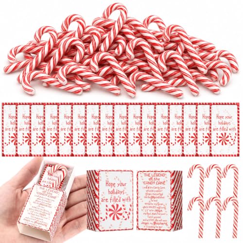 Wonderjune 60 Sets Christmas Candy Cane Gift Set with Story Cards & Boxes