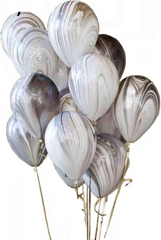 Skiennix 12-Inch Marble Latex Balloons - Black, White & Grey Rainbow Design for Weddings & Parties