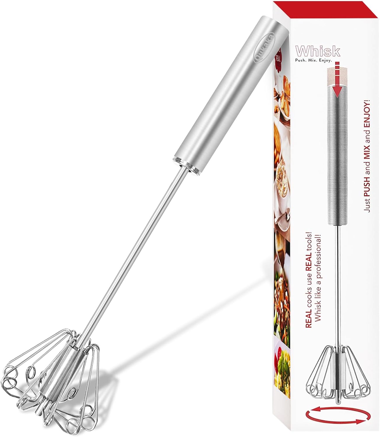 Qukaka Hand Mixer - Stainless Steel Egg Beater & Whisking Tool | 12-Inch Easy Whisk for Cooking
