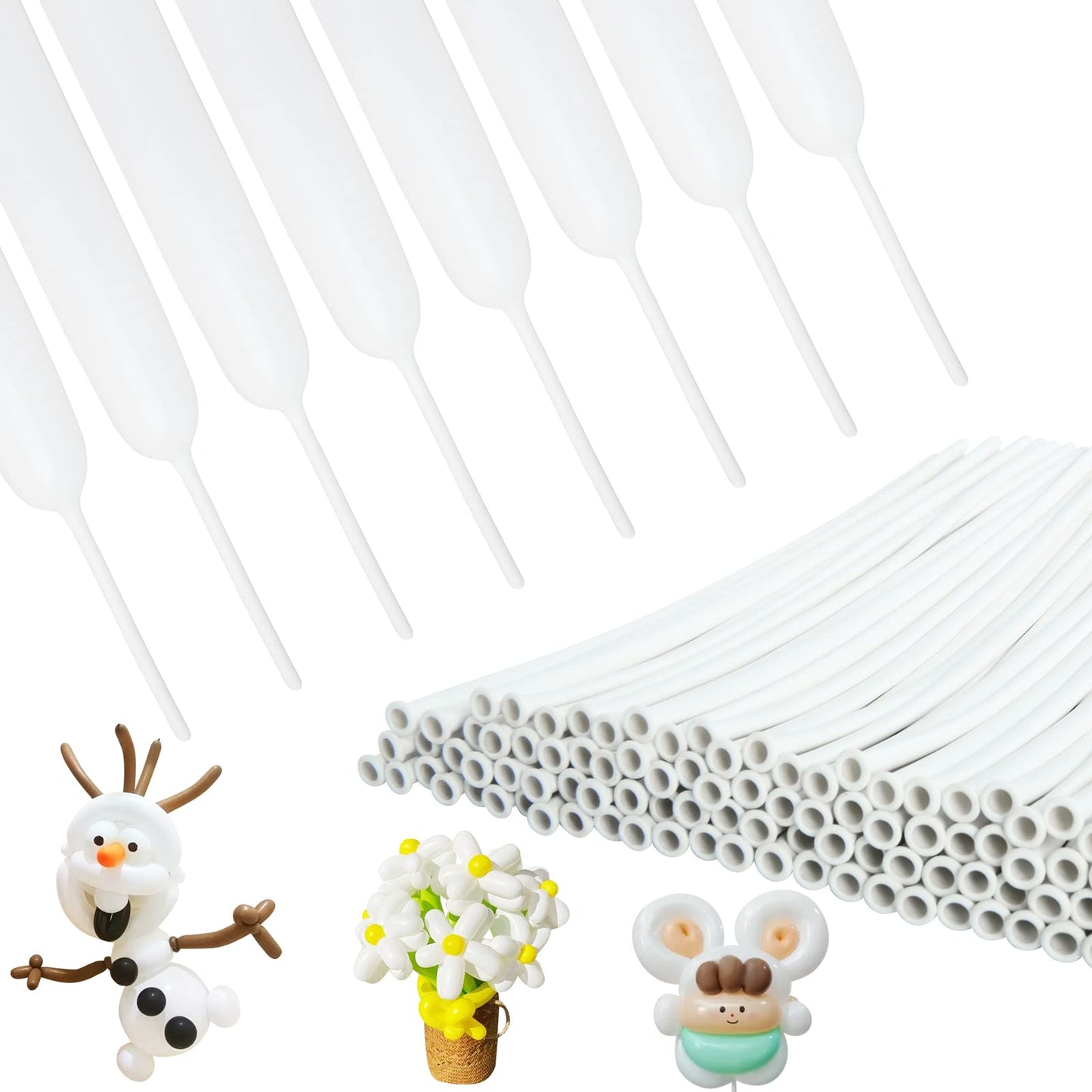 MOMOHOO 135PCS White 260 Balloons, Long Latex Balloons for Animals Balloons