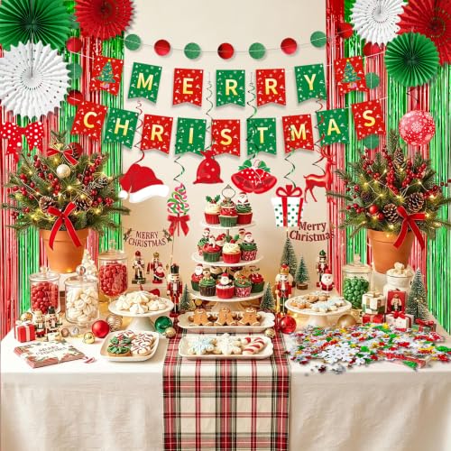 Christmas Banner Decorations Pack with Garlands & Foil Curtains - Holiday Party Supplies