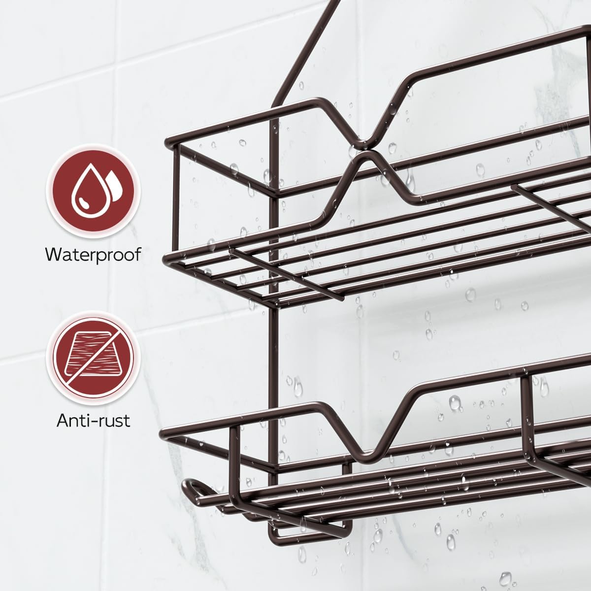 TreeLen Shower Caddy - Over Shower Head Bathroom Organizer with 4 Hooks for Shampoo - Bronze