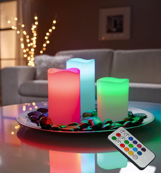 YAKii Color Changing Flameless Candles - 3 Pack Real Wax LED with Timer & Remote Control for Outdoor Christmas Decor