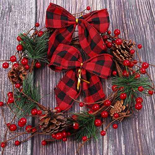 Aneco 16 Pieces Small Christmas Bows 5 x 4 Inches Red and Black Buffalo Plaid Bows Xmas Hanging Ribbon Bows for Christmas Tree Home Decor