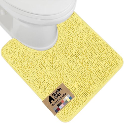 Gorilla Grip Plush Chenille Bath Rug Mat - Soft Microfiber for Oval Toilet Base | Machine Washable, Yellow