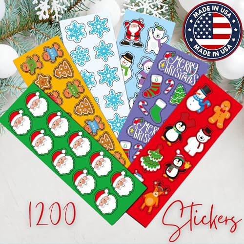 1200 Christmas Stickers Bulk Pack for Kids - Holiday Craft & Gift Wrap