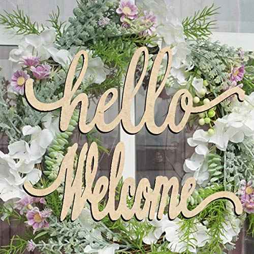 Hello Welcome Wood Sign Cutout Wooden Letter Sign DIY Block Words Decorative Signs for Wreath Home Door Wall Art Decoration