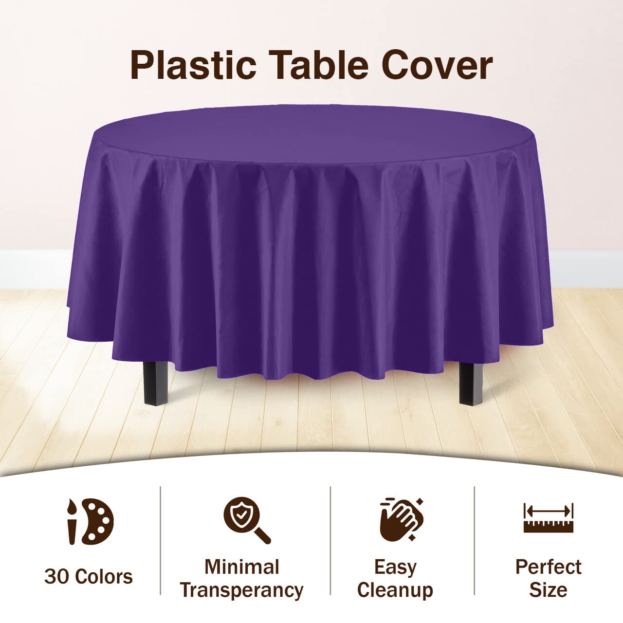 Exquisite 12-Pack Premium Plastic Tablecloth 12-Pack Premium Plastic 84-Inch Round Tablecloth - Purple