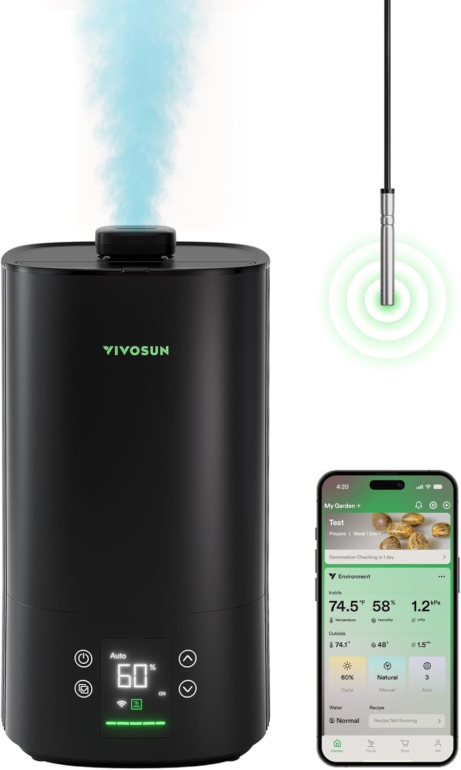 VIVOSUN AeroStream H05 Wi-Fi Humidifier - 1.32 Gal Smart Control with Temp & Humidity Probe