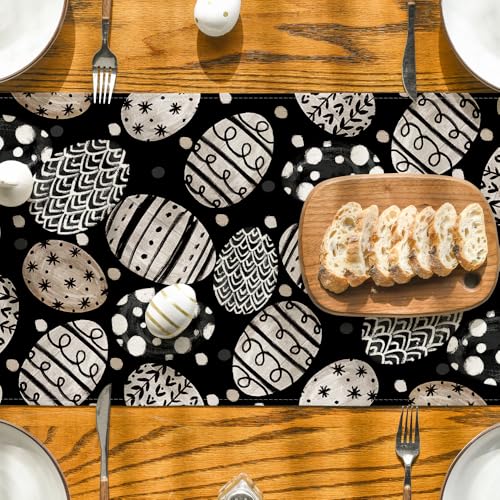 Artoid Mode Bunny Rabbit Egg Flowers Easter Table Runner 13x60 Inch Black Seasonal Decor