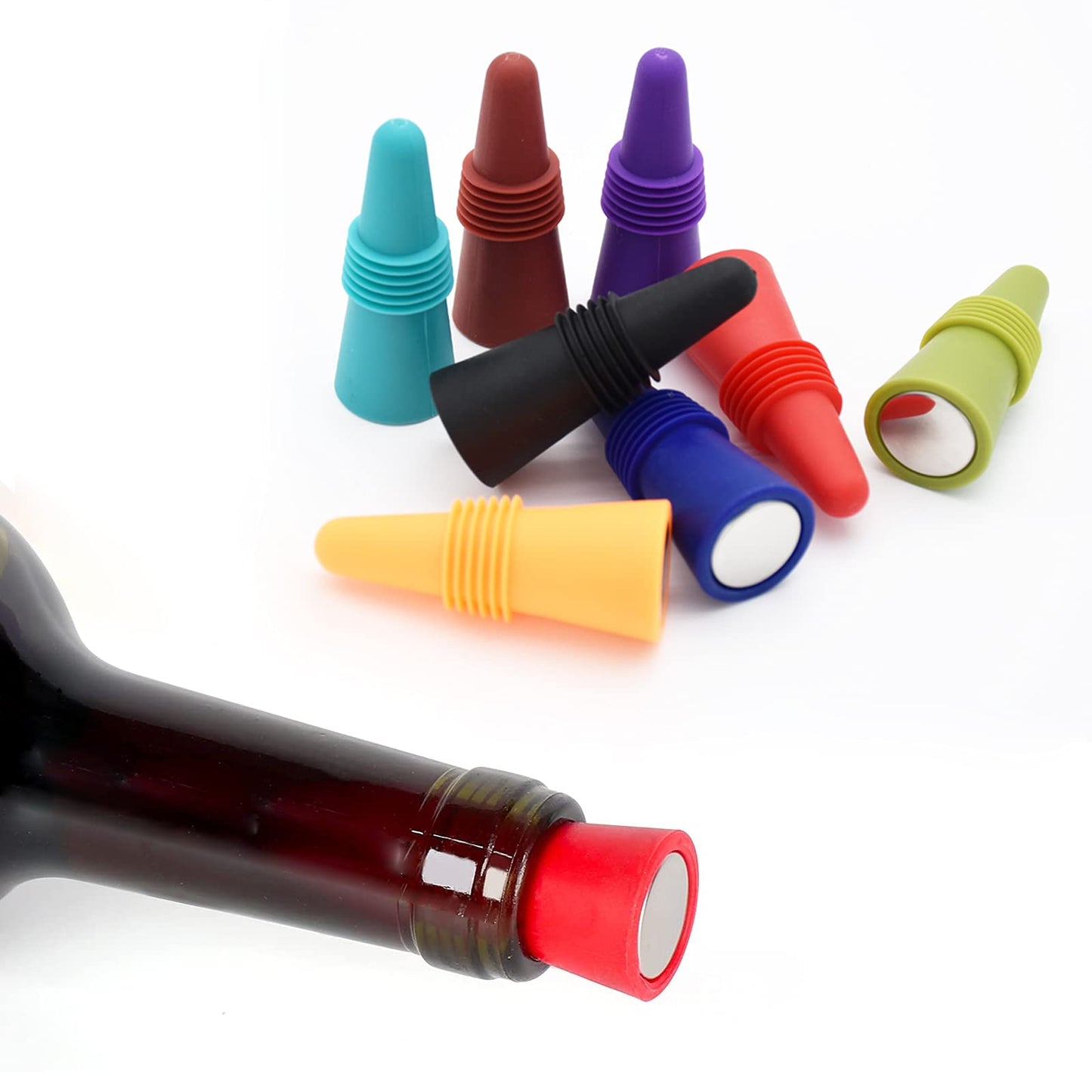 Wine Stoppers Beverage Bottle Sealer Soft Silicone Wine Bottle Stoppers Corks with Grip Top for Keeping Wine Champagne Fresh, 8 Pack