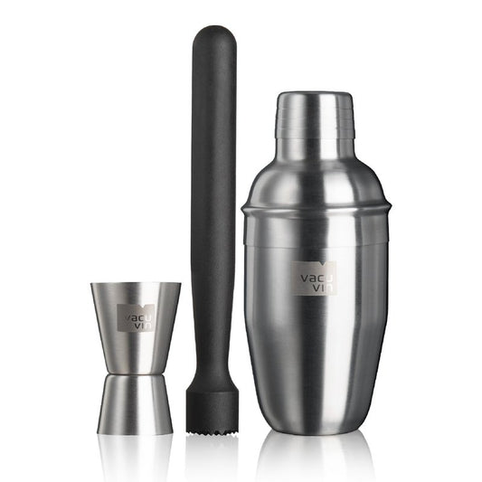 Vacu Vin Cocktail Set – 3-Piece Bar in a Box Starter Kit – Includes Muddler, Jigger & Recipe Guide – Compact Home Bartending Set for Beginners – Easy Cocktail Making Kit & Gift Idea